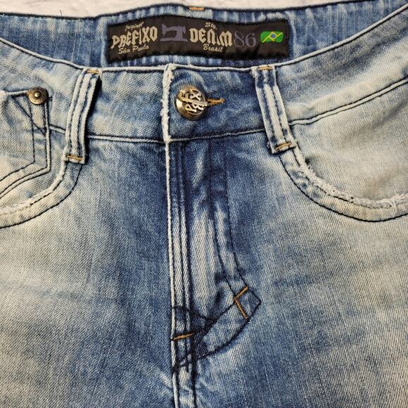 Prefixo Men's Denim Jeans Brazil size 40 Skinny Bleached Distressed Faded READ - Picture 7 of 15